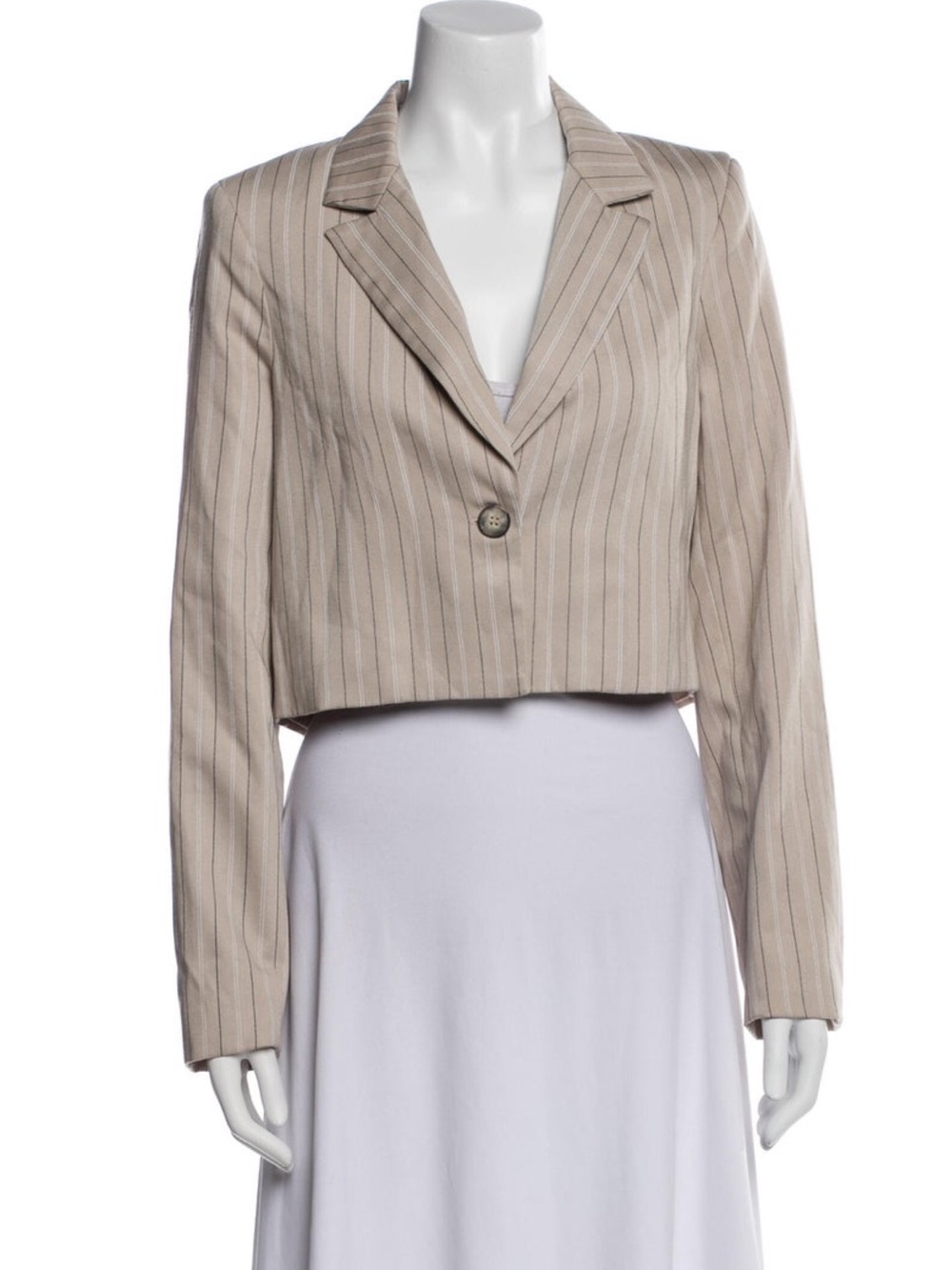 Reformation Beige Pinstripe Cropped Blazer